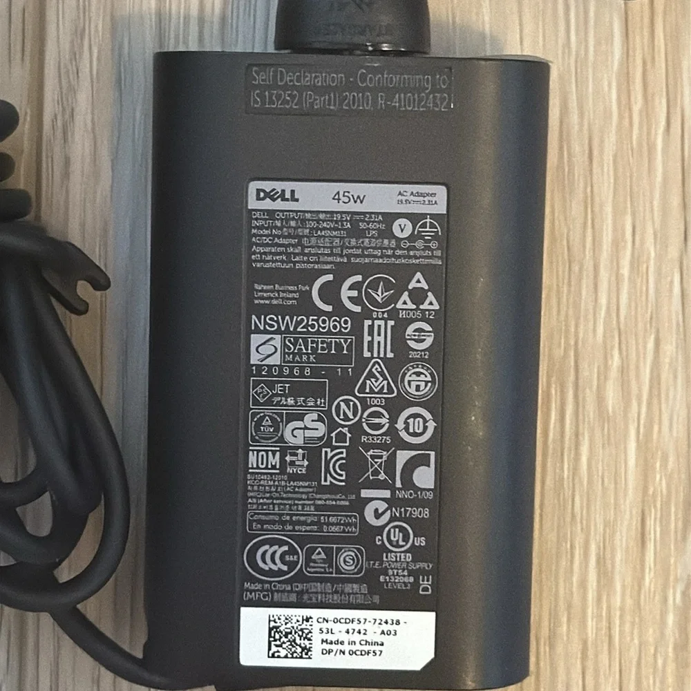Dell Black Power Adapter with Cord 45W